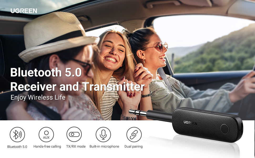 UGREEN Bluetooth 5.0 Transmitter and Receiver 2 in 1 - Black