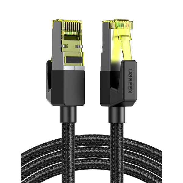 ugreen-cat7-black-2m UGREEN Cat 7 Ethernet Cable High Speed Braided Internet Cord Cat7 RJ45 Shielded Indoor Heavy Duty LAN Network Cable - Black - 16.4 feet - 80425 - Image 1