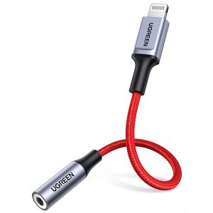 UGREEN Headphones Adapter for Apple MFi Certified iPhone Lightning to 3.5mm Jack Converter - 10 cm - Red - 70507