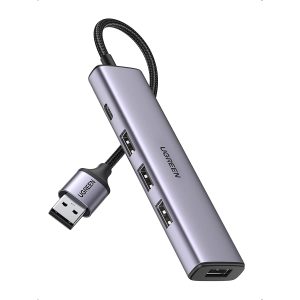UGREEN USB 3.0 Hub, USB Ports for Laptop with 4 Powered USB HUB 5V 2A , 5Gbps High Speed Data Transmission USB Splitter - 20805 - Silver