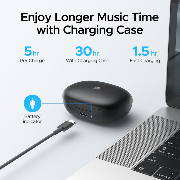 SoundPEATS Mac 2 True Wireless Earbuds, IPX7 Waterproof Bluetooth Headphones, Sports Earphones with Superior Sound, 60 Hrs Playtime, Touch Control, USB-C Charge - Black - AMT - Image 5