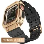 Apple Watch Band & Case amBand Moving Fortress Classic Stainless Steel Bumper with TPU Military Strap for Apple Watch Series 7/6/SE/5/4 40 mm - Venus Rose Gold