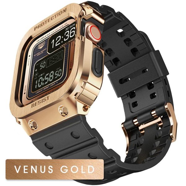 1 Apple Watch Band & Case amBand Moving Fortress Classic Stainless Steel Bumper with TPU Military Strap for Apple Watch Series 7/6/SE/5/4 40 mm - Venus Rose Gold - Image 1