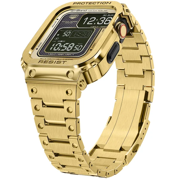 Apple Watch Band & Case amBand Moving Fortress Pro Fully Stainless Steel for Apple Watch Series 7/6/SE/5/4 44 mm / 45 mm - Saturn Gold - Image 1