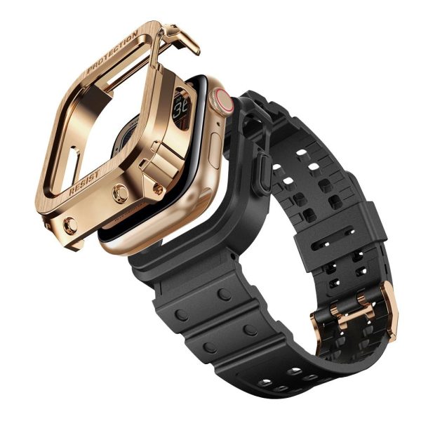 2 Apple Watch Band & Case amBand Moving Fortress Classic Stainless Steel Bumper with TPU Military Strap for Apple Watch Series 7/6/SE/5/4 40 mm - Venus Rose Gold - Image 2