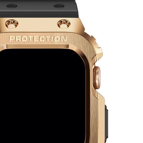 3 Apple Watch Band & Case amBand Moving Fortress Classic Stainless Steel Bumper with TPU Military Strap for Apple Watch Series 7/6/SE/5/4 40 mm - Venus Rose Gold - Image 3