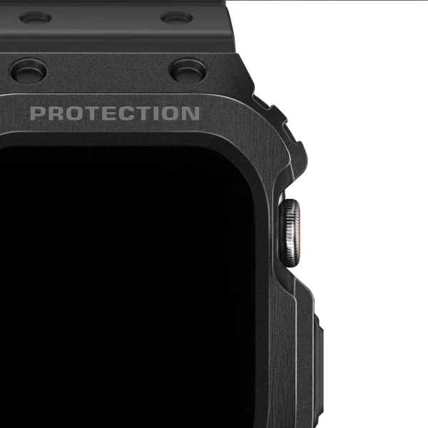 Apple Watch Band & Case amBand Moving Fortress Classic Stainless Steel Bumper with TPU Military Strap for Apple Watch Series 7/6/SE/5/4 45mm / 44 mm - Interstellar Black - Image 12