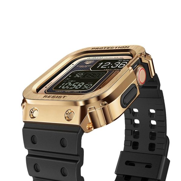 4 Apple Watch Band & Case amBand Moving Fortress Classic Stainless Steel Bumper with TPU Military Strap for Apple Watch Series 7/6/SE/5/4 40 mm - Venus Rose Gold - Image 4