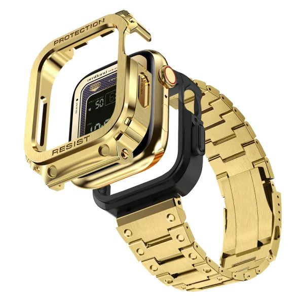 Apple Watch Band & Case amBand Moving Fortress Pro Fully Stainless Steel for Apple Watch Series 7/6/SE/5/4 44 mm / 45 mm - Saturn Gold - Image 3