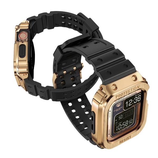 5 Apple Watch Band & Case amBand Moving Fortress Classic Stainless Steel Bumper with TPU Military Strap for Apple Watch Series 7/6/SE/5/4 40 mm - Venus Rose Gold - Image 5