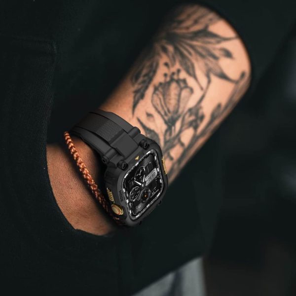 Apple Watch Band & Case amBand M1 Sport Rugged Style for Apple Watch 42 / 44 / 45 mm - Black Gold - Image 2