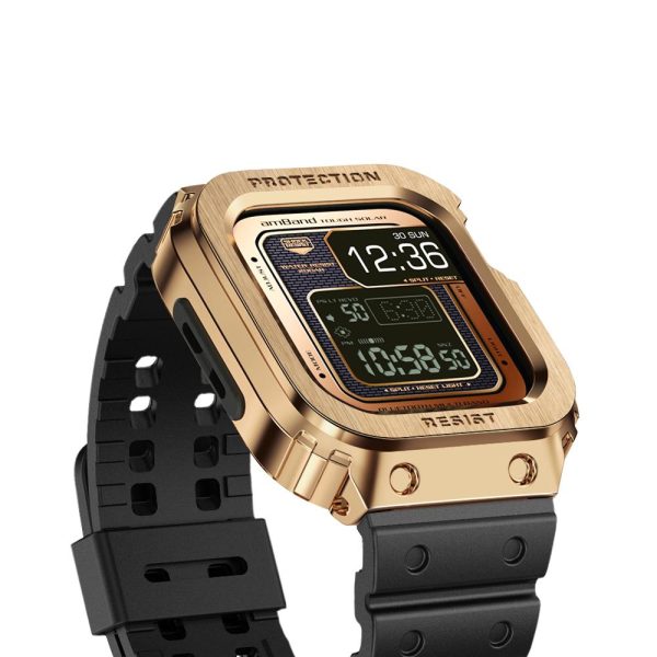 6 Apple Watch Band & Case amBand Moving Fortress Classic Stainless Steel Bumper with TPU Military Strap for Apple Watch Series 7/6/SE/5/4 40 mm - Venus Rose Gold - Image 6