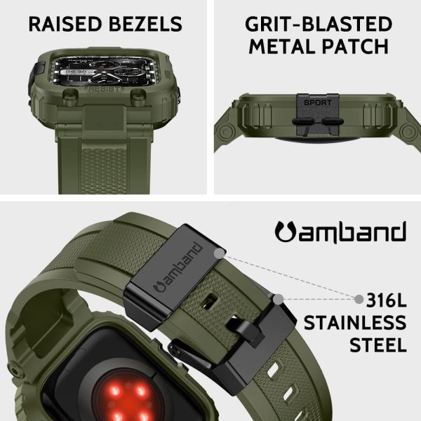 Apple Watch Band & Case amBand M1 Sport Rugged Style for Apple Watch 42 / 44 / 45 mm - Military Green - Image 5