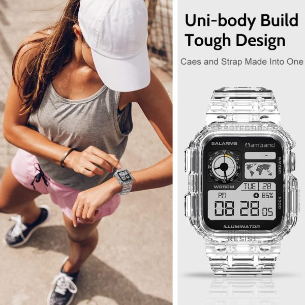 Apple Watch Band & Case amBand Moving Fortress Sport Series Rugged Style for Apple Watch 42 / 44 / 45 mm - Clear - Image 6