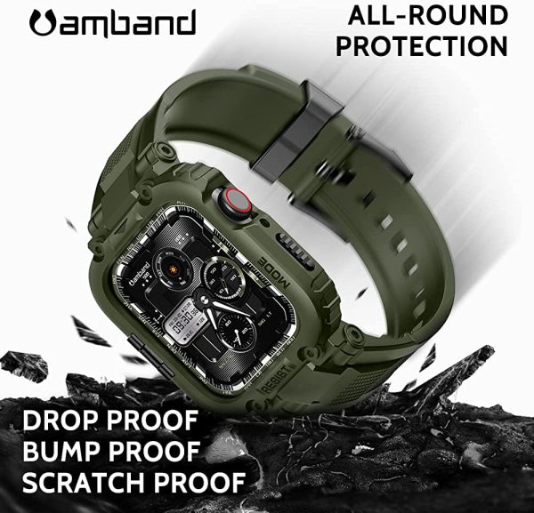 Apple Watch Band & Case amBand M1 Sport Rugged Style for Apple Watch 42 / 44 / 45 mm - Military Green - Image 6