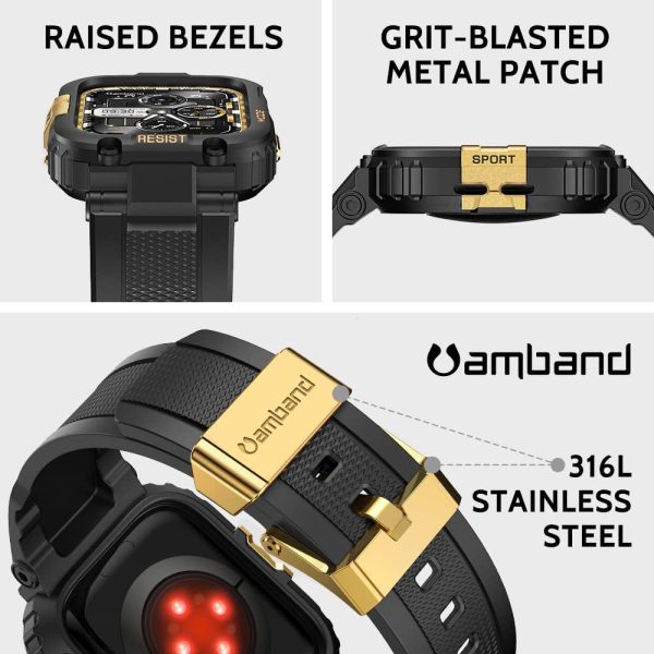 Apple Watch Band & Case amBand M1 Sport Rugged Style for Apple Watch 42 / 44 / 45 mm - Black Gold - Image 6