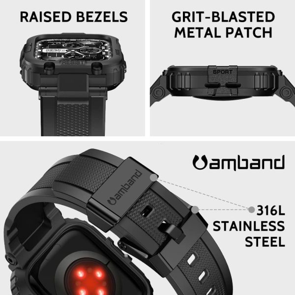 Apple Watch Band & Case amBand M1 Sport Rugged Style for Apple Watch 42 / 44 / 45 mm - Black - Image 5