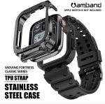 Apple Watch Band & Case amBand Moving Fortress Classic Stainless Steel Bumper with TPU Military Strap for Apple Watch Series 6/SE/5/4 40 mm - Comet Black - Image 3