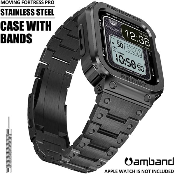 Apple Watch Band & Case amBand Moving Fortress Pro Fully Stainless Steel for Apple Watch Series 7 45 mm - Comet Black - Image 5