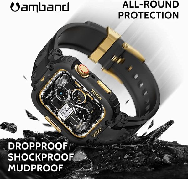 Apple Watch Band & Case amBand M1 Sport Rugged Style for Apple Watch 42 / 44 / 45 mm - Black Gold - Image 4