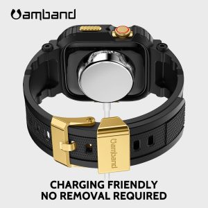 Apple Watch Band & Case amBand M1 Sport Rugged Style for Apple Watch 42 / 44 / 45 mm - Black Gold - Image 5