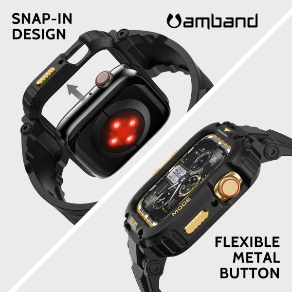 Apple Watch Band & Case amBand M1 Sport Rugged Style for Apple Watch 42 / 44 / 45 mm - Black Gold - Image 3