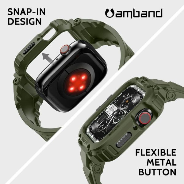 Apple Watch Band & Case amBand M1 Sport Rugged Style for Apple Watch 42 / 44 / 45 mm - Military Green - Image 3