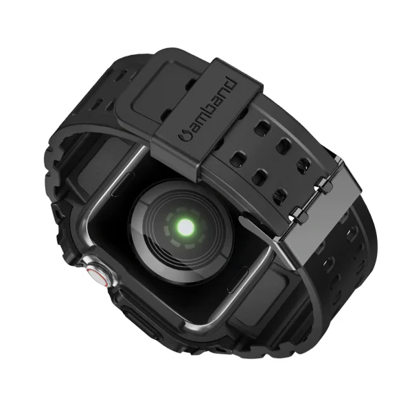 Apple Watch Band & Case amBand Moving Fortress Classic Stainless Steel Bumper with TPU Military Strap for Apple Watch Series 7/6/SE/5/4 45mm / 44 mm - Interstellar Black - Image 5