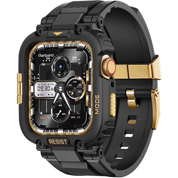 amband-m1-sport-watch-band-and-case-black-gold Apple Watch Band & Case amBand M1 Sport Rugged Style for Apple Watch 42 / 44 / 45 mm - Black Gold - Image 1