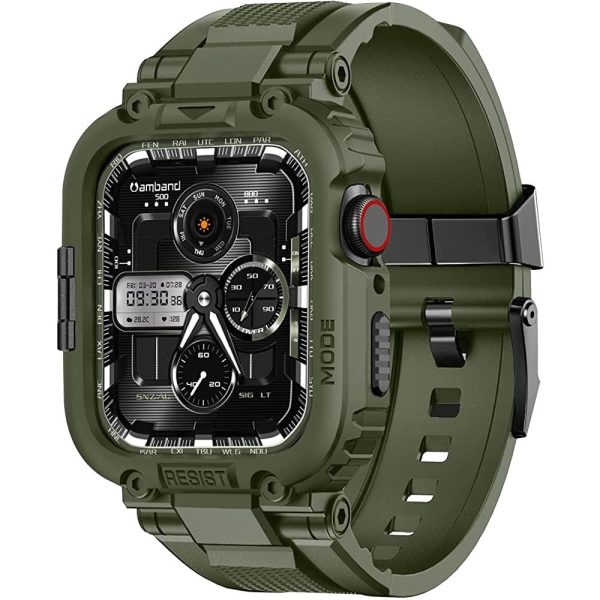 Apple Watch Band & Case amBand M1 Sport Rugged Style for Apple Watch 42 / 44 / 45 mm - Military Green - Image 1