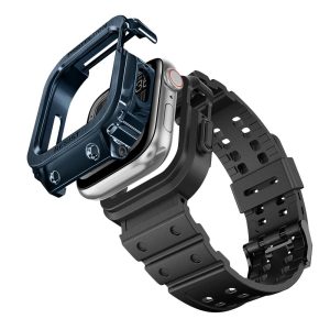 Apple Watch Band & Case amBand Moving Fortress Classic Stainless Steel Bumper with TPU Military Strap for Apple Watch Series 6/SE/5/4 40 mm - Neptune Navy Blue - Image 2