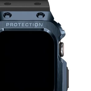Apple Watch Band & Case amBand Moving Fortress Classic Stainless Steel Bumper with TPU Military Strap for Apple Watch Series 6/SE/5/4 40 mm - Neptune Navy Blue - Image 3