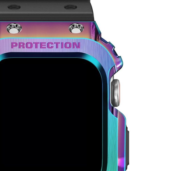 3 Apple Watch Band & Case amBand Moving Fortress Classic Stainless Steel Bumper with TPU Military Strap for Apple Watch Series 6/SE/5/4 40 mm - Nebula Purple Colorful - Image 3