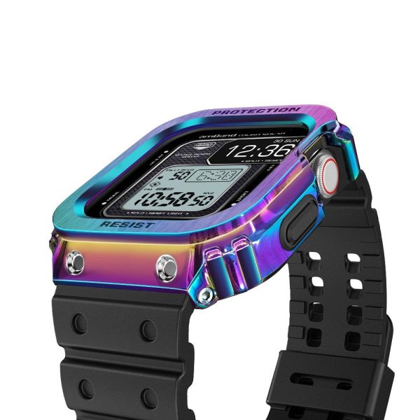 4 Apple Watch Band & Case amBand Moving Fortress Classic Stainless Steel Bumper with TPU Military Strap for Apple Watch Series 6/SE/5/4 40 mm - Nebula Purple Colorful - Image 4
