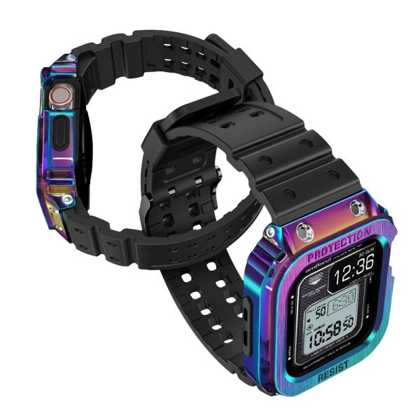 5 Apple Watch Band & Case amBand Moving Fortress Classic Stainless Steel Bumper with TPU Military Strap for Apple Watch Series 6/SE/5/4 40 mm - Nebula Purple Colorful - Image 5
