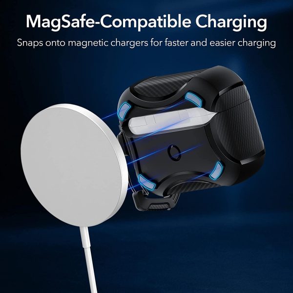 61KqsRDlqkL._AC_SL1500_ AirPods Pro 2022 / 2019 Case Cyber Armor Tough Case Magsafe compatible Magnetically Locking Lid by ESR -  Black - Image 8