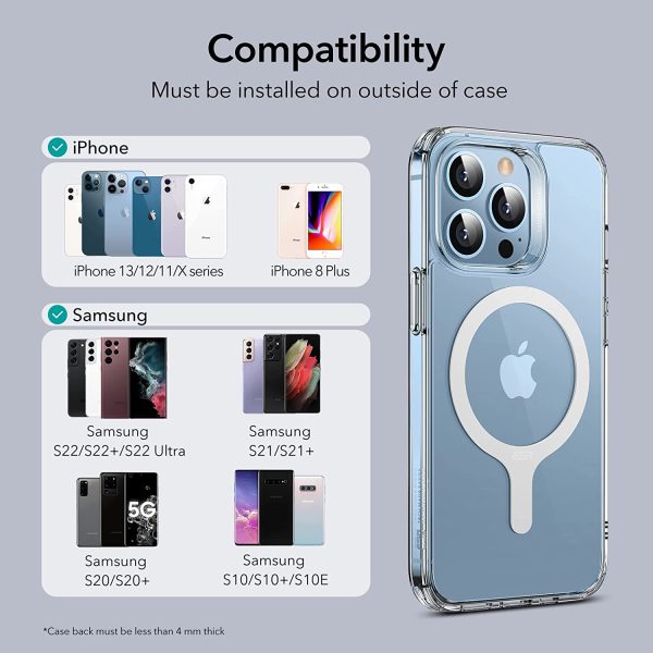 Universal Ring 360 by ESR make every case a Magsafe Enabled Case for Android & iPhone - 2 PACK - White - Image 4