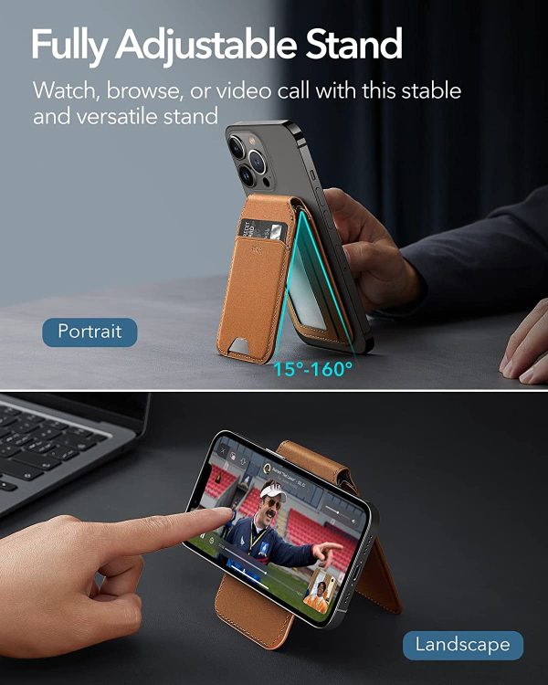 Magsafe Wallet & Stand by ESR made from Vegan Leather by ESR - Tan Brown Suede - Image 6