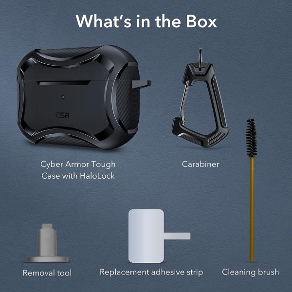 71jX5W61FzL._AC_SL1500_ AirPods Pro 2022 / 2019 Case Cyber Armor Tough Case Magsafe compatible Magnetically Locking Lid by ESR -  Black - Image 6