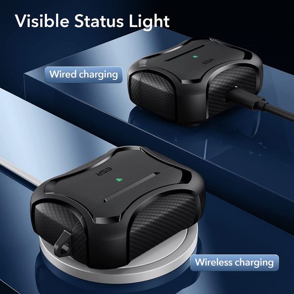 71jqrktwaeL._AC_SL1500_ AirPods Pro 2022 / 2019 Case Cyber Armor Tough Case Magsafe compatible Magnetically Locking Lid by ESR -  Black - Image 7