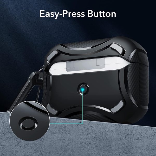71wmFcNFmYL._AC_SL1500_ AirPods Pro 2022 / 2019 Case Cyber Armor Tough Case Magsafe compatible Magnetically Locking Lid by ESR -  Black - Image 5
