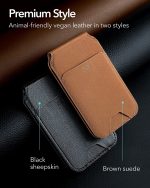 Magsafe Wallet & Stand by ESR made from Vegan Leather by ESR - Tan Brown Suede - Image 2