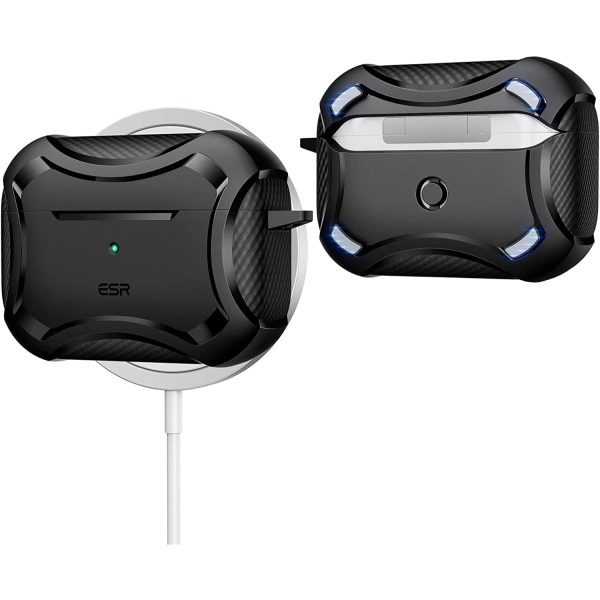 airpods pro cyber armor black AirPods Pro 2022 / 2019 Case Cyber Armor Tough Case Magsafe compatible Magnetically Locking Lid by ESR -  Black - Image 1