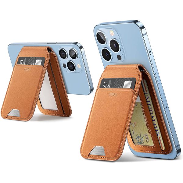 esr wallet and stand tan suede brown by esr Magsafe Wallet & Stand by ESR made from Vegan Leather by ESR - Tan Brown Suede - Image 1