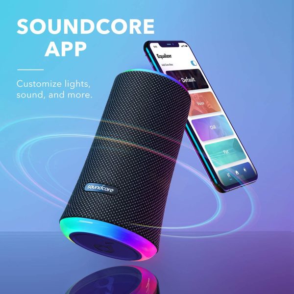 Anker Soundcore Flare 2 Bluetooth Speaker, with IPX7 Waterproof Protection and 360° Sound for Backyard and Beach Party, 20W Wireless Speaker with PartyCast, EQ Adjustment, and 12-Hour Playtime, Black - A3165H11 - Image 5