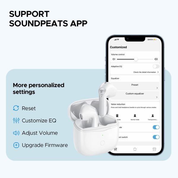 SoundPEATS True Air 3 Wireless Earbuds Mini Bluetooth V5.2 Earphones with Qualcomm QCC3040 and aptX-Adaptive, 4-Mic and CVC 8.0 Noise Cancellation, TrueWireless Mirroring Tech, in-Ear Detection, Game Mode - White - Image 5