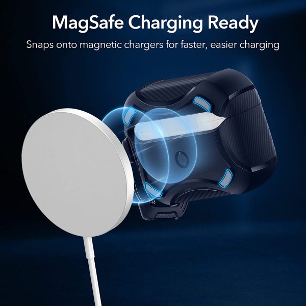 AirPods Pro 2022 / 2019 Case Cyber Armor Tough Case Magsafe compatible Magnetically Locking Lid by ESR -  Blue - Image 3