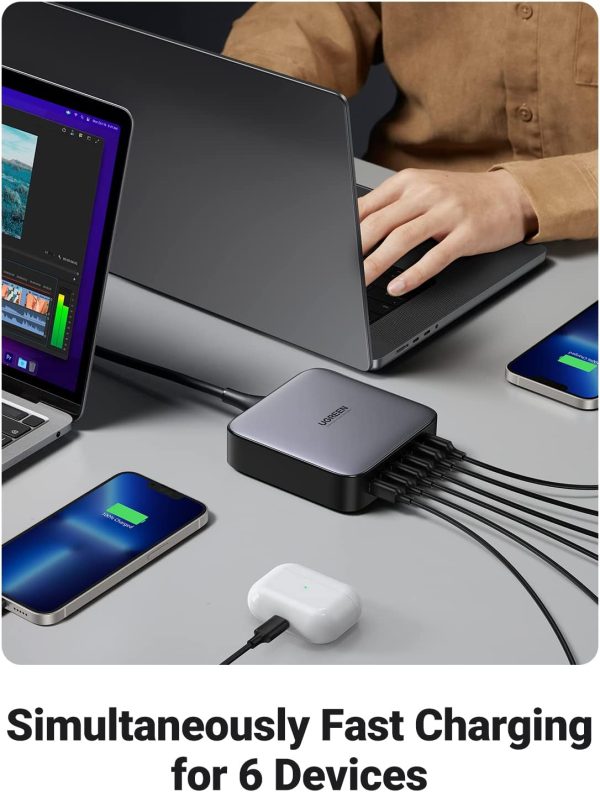 UGREEN Nexode 200W USB C Desktop Charger, 6 Ports GaN PD Fast Charger with 3FT USB C to C Charging Cable Compatible with MacBook Pro/Air, iPad Pro/Mini, iPhone 13/13 Pro Max, Galaxy, Pixel, and More - Black - 40913 - Image 5