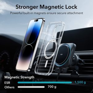Apple iPhone 14 Pro Classic Hybrid Magnetic Case with HaloLock MagSafe enabled, Shockproof Military-Grade Protection, Scratch-Resistant Back - Clear - Image 2