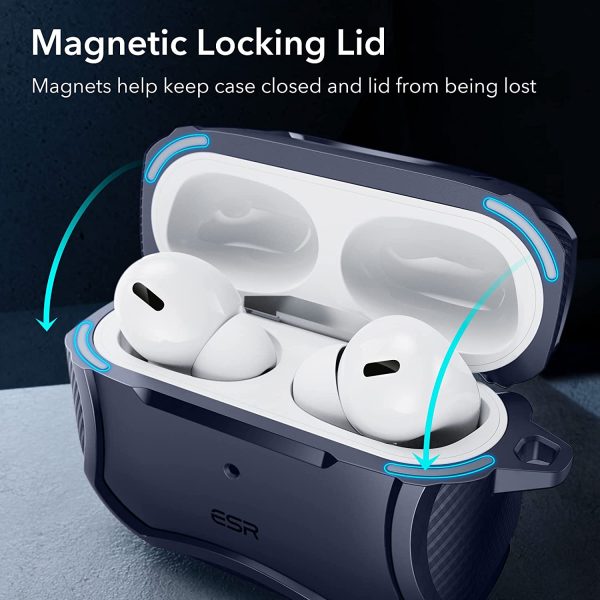 AirPods Pro 2022 / 2019 Case Cyber Armor Tough Case Magsafe compatible Magnetically Locking Lid by ESR -  Blue - Image 5